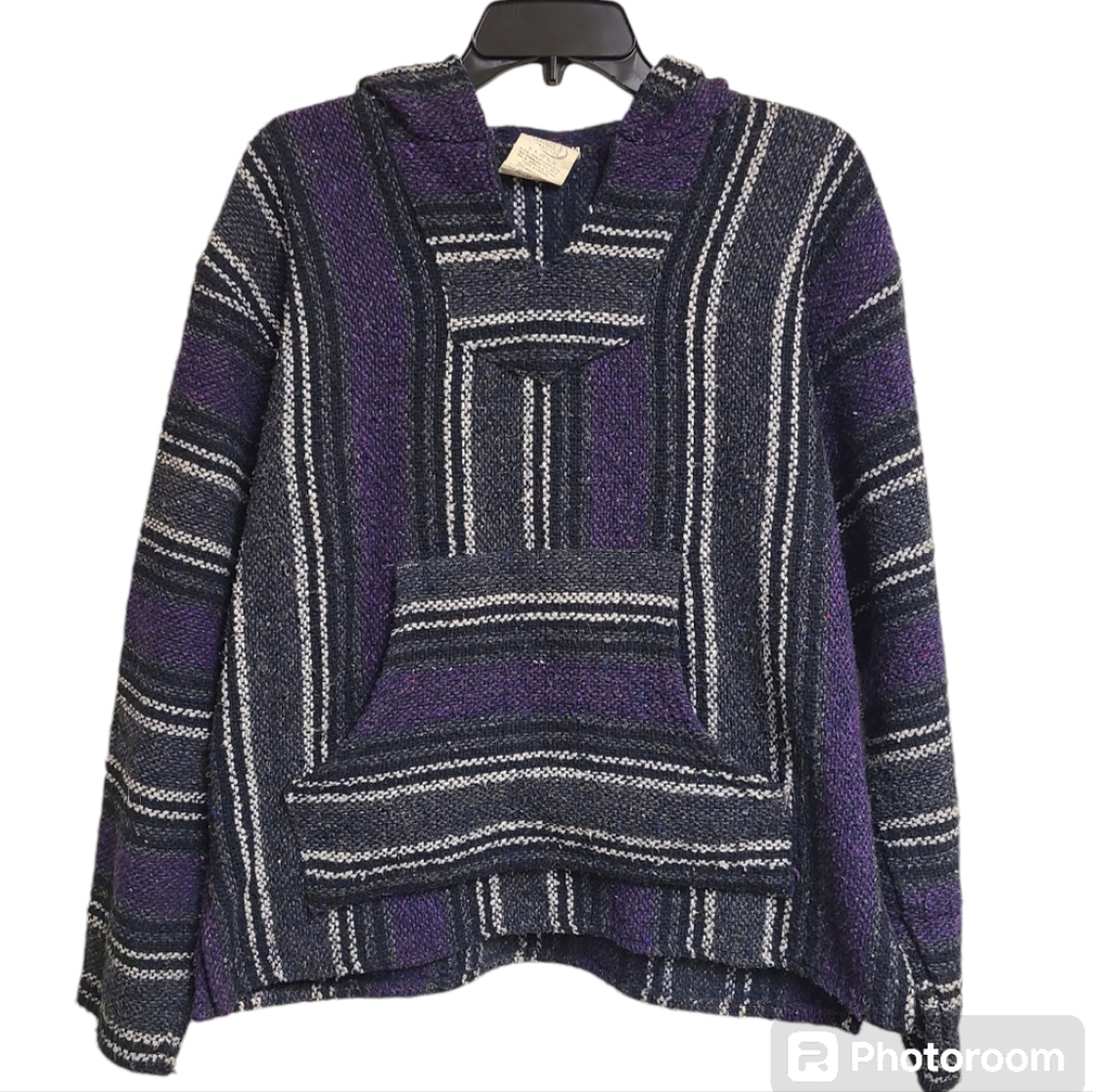 Baja hoodie purple medium Mexican hoodie medium purple hippie hoodie purple med